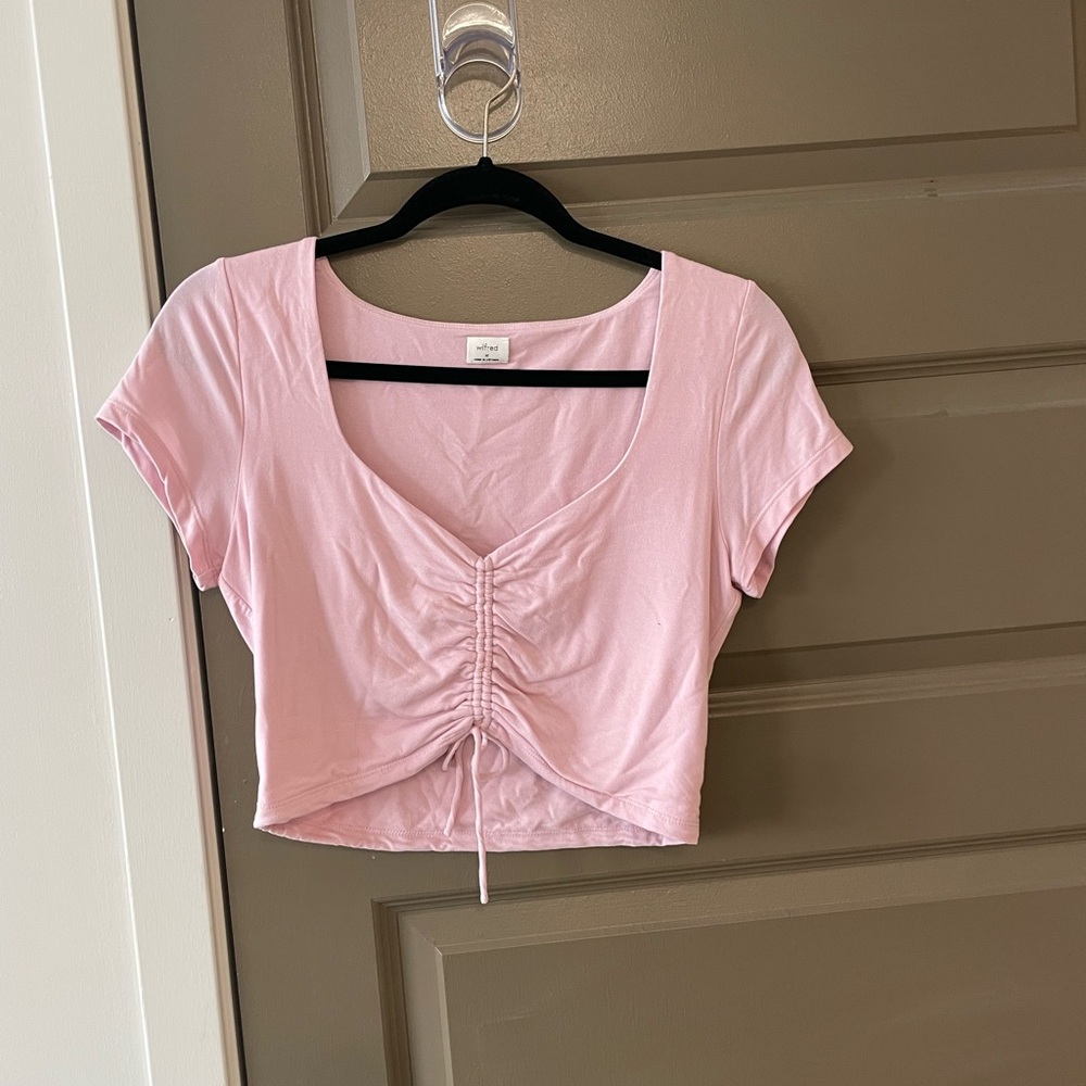 Wilfred Light Pink Ruched Crop Top